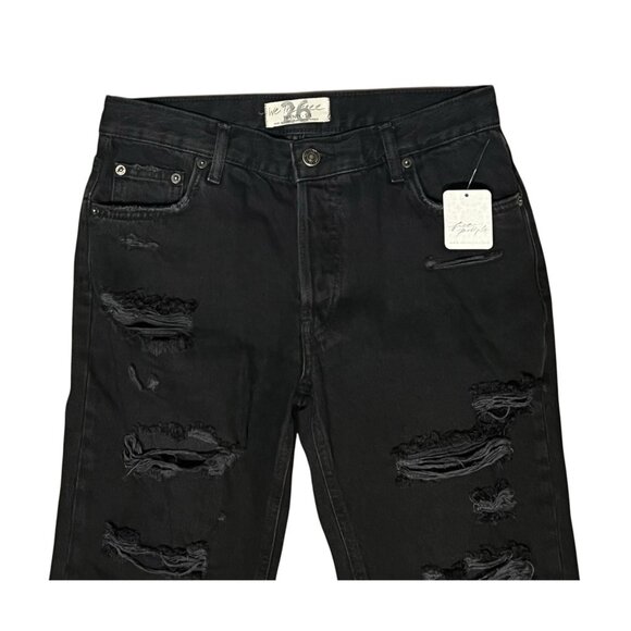 Free People Mid Rise Baggy Distressed Black Fray Straight Leg Jeans Size 26 - Picture 12 of 14
